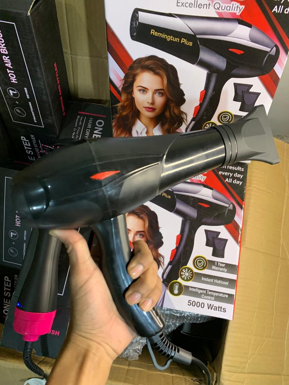 Remingtun Plus 5000W Hair Dryer + One-Step Hot Air Brush | Professional Salon Styling Combo
