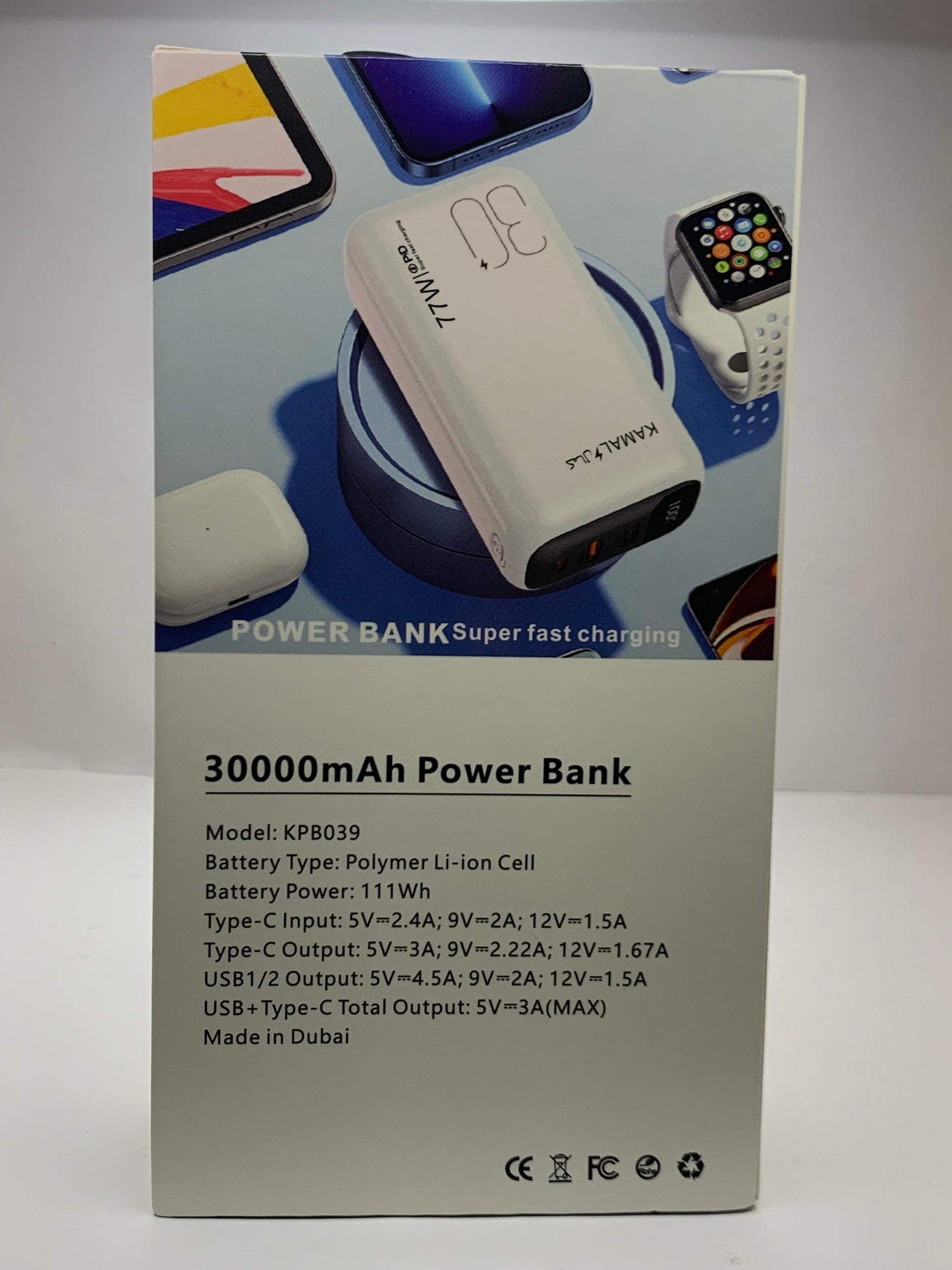 Kamal Power Bank 30000mAh – Model KPB039 | PD Fast Charging | Type-C & Dual USB | High Quality Battery