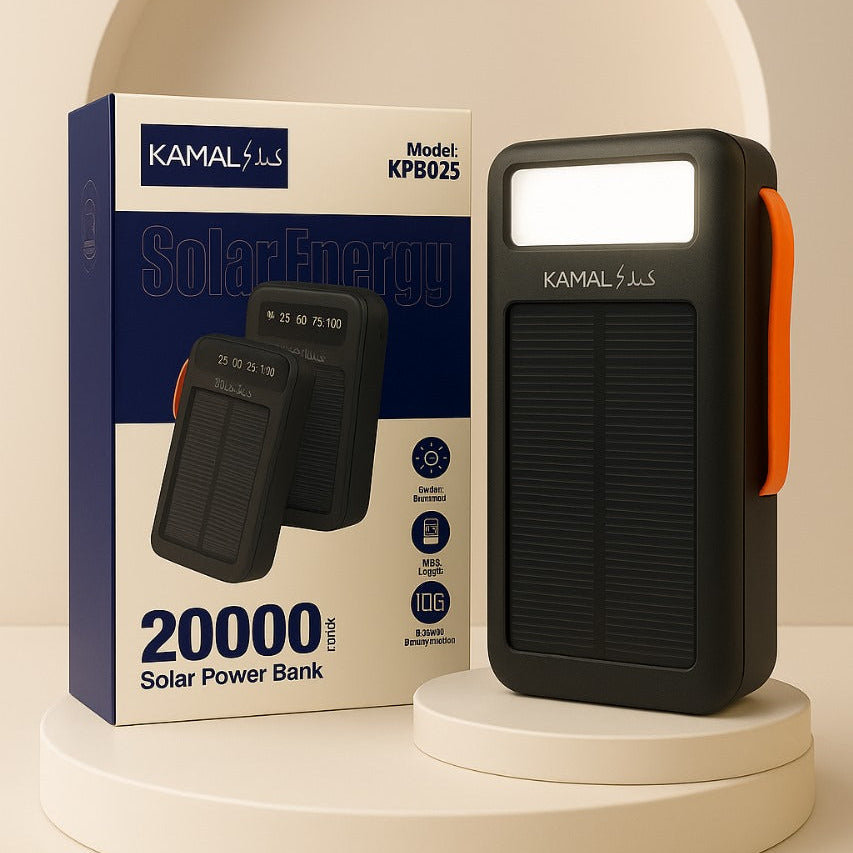 20000mAh Solar Power Bank | Built-in Cables | LED Light | Digital Display | Portable Solar Charger