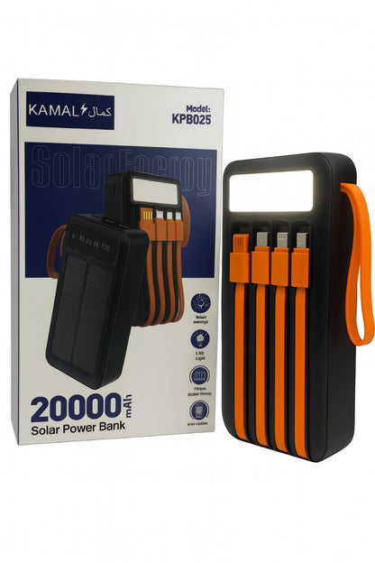 20000mAh Solar Power Bank | Built-in Cables | LED Light | Digital Display | Portable Solar Charger