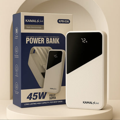 30000mAh 45W Super Fast Charging Power Bank | Built-in Cables | LED Display | Type-C, Lightning & Micro Compatible