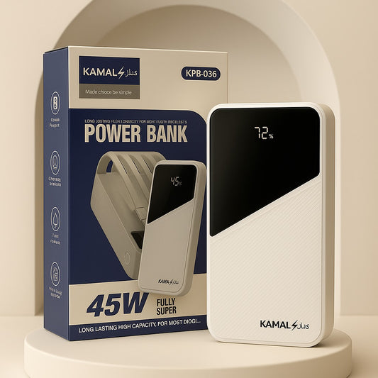 30000mAh 45W Super Fast Charging Power Bank | Built-in Cables | LED Display | Type-C, Lightning & Micro Compatible