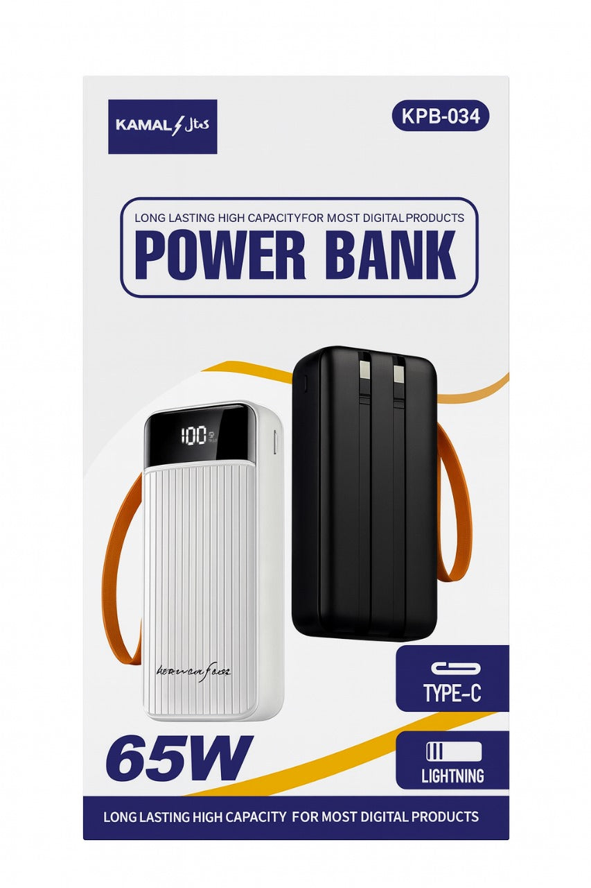 30000mAh | 65W Fast Charging Power Bank High Capacity | Type-C & Lightning Output | LED Display | Portable Charger with Safety Protection
