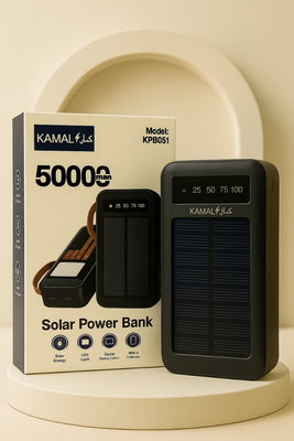 50000mAh Solar Power Bank – Fast Charging Portable Charger with LED Light & Built-in Cables | Type-C, Lightning, USB | Made in Dubai