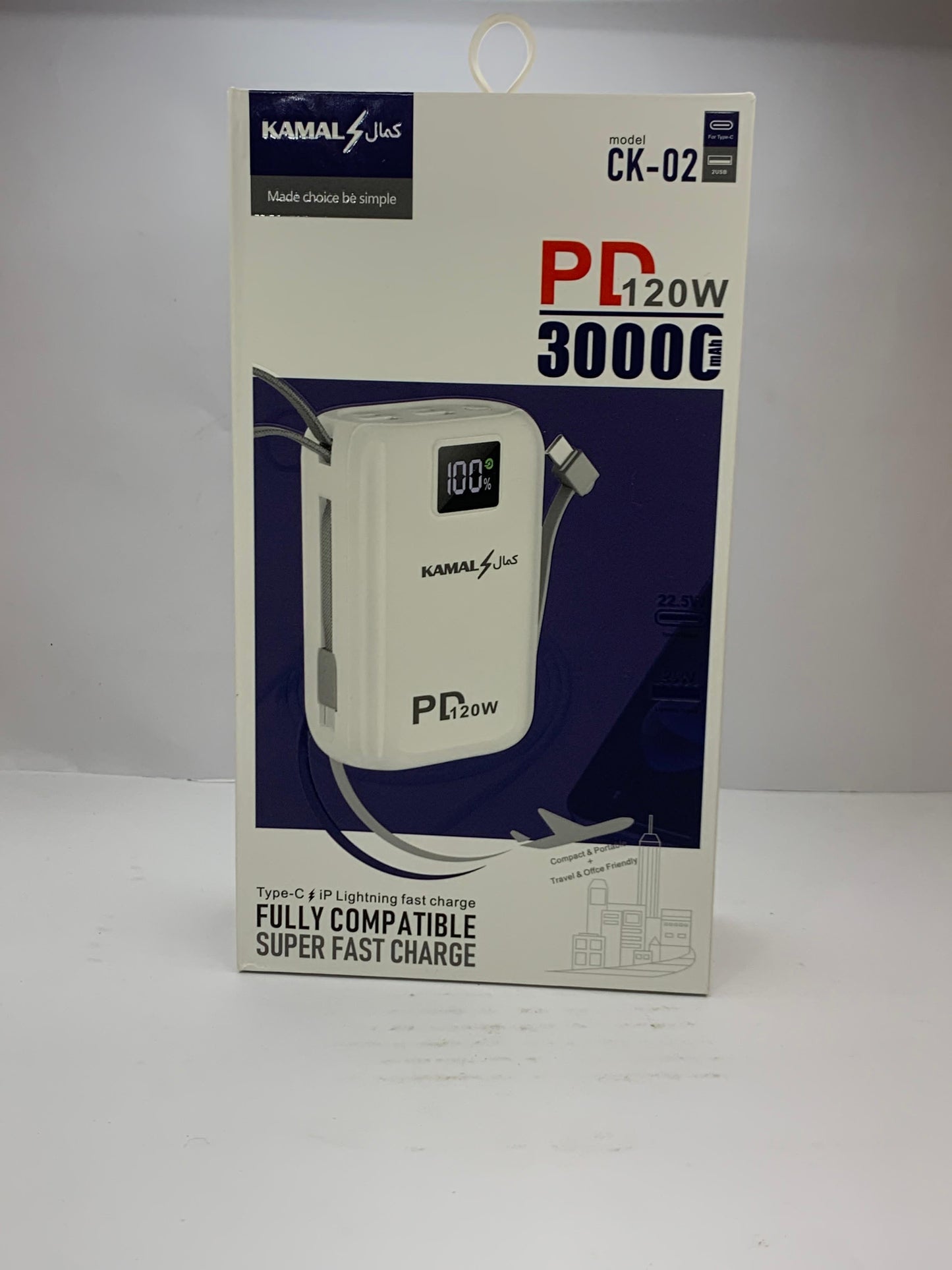 KAMAL CK-02 Power Bank 30000mAh | 120W PD Super Fast Charging | Digital Display | All-in-One Power Bank