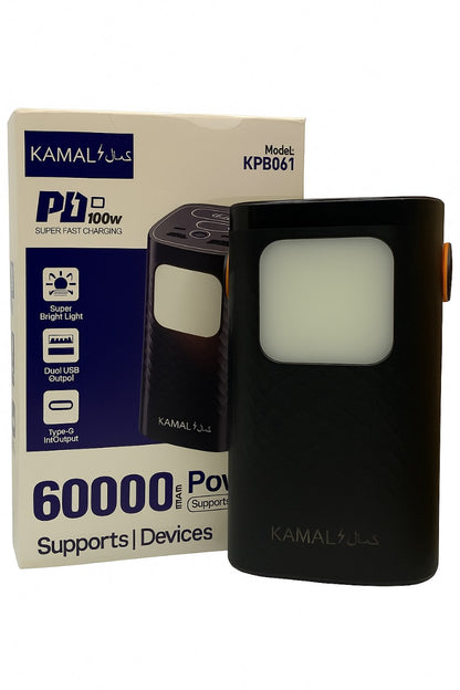 60000mAh 100W PD Super Fast Charging Power Bank – Dual USB & Type-C Output | Built-in LED Light | Made in Dubai