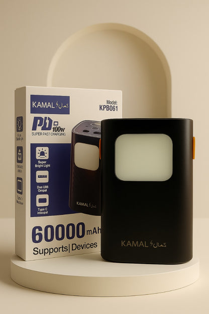 60000mAh 100W PD Super Fast Charging Power Bank – Dual USB & Type-C Output | Built-in LED Light | Made in Dubai
