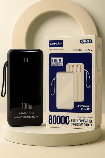 80000mAh 100W Super Fast Charging Power Bank – Laptop & Mobile Charger | Type-C + Lightning Ports | Made in Dubai