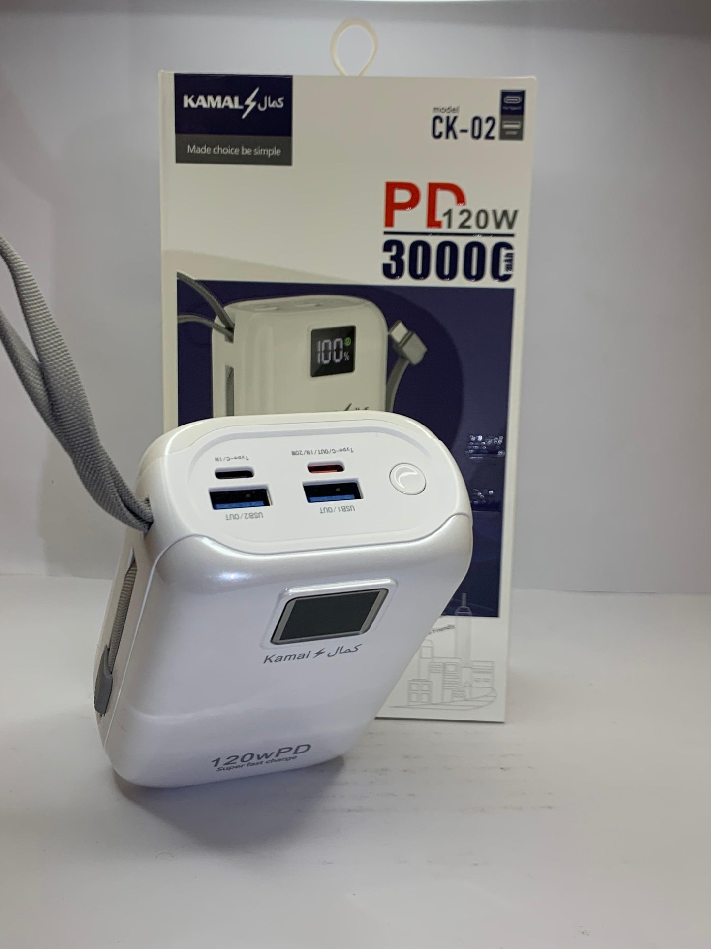 KAMAL CK-02 Power Bank 30000mAh | 120W PD Super Fast Charging | Digital Display | All-in-One Power Bank