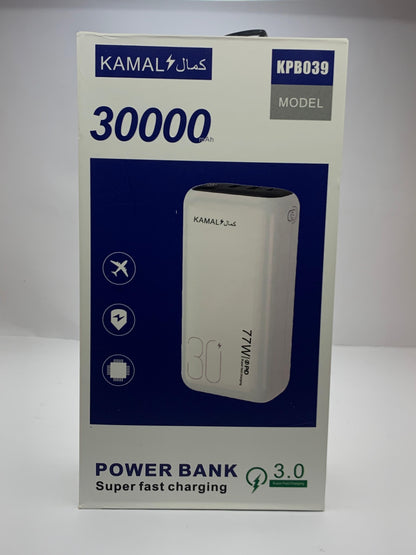 Kamal Power Bank 30000mAh – Model KPB039 | PD Fast Charging | Type-C & Dual USB | High Quality Battery
