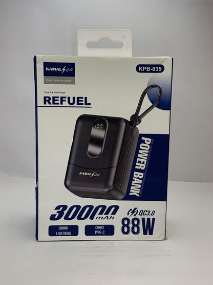 KAMAL 30000mAh Power Bank (88W Fast Charging) – Type-C & Lightning, Digital Display, Portable