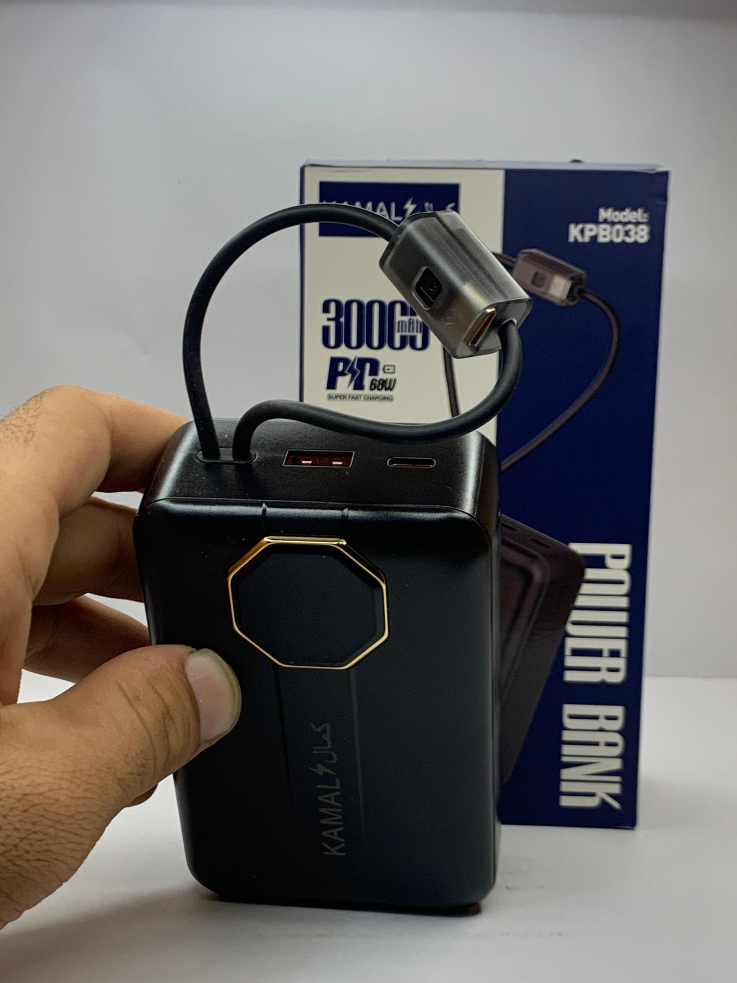 KAMAL KPB038 30000mAh Power Bank – 68W PD Super Fast Charging, Type-C & USB-A, Built-in Cable, Digital Display