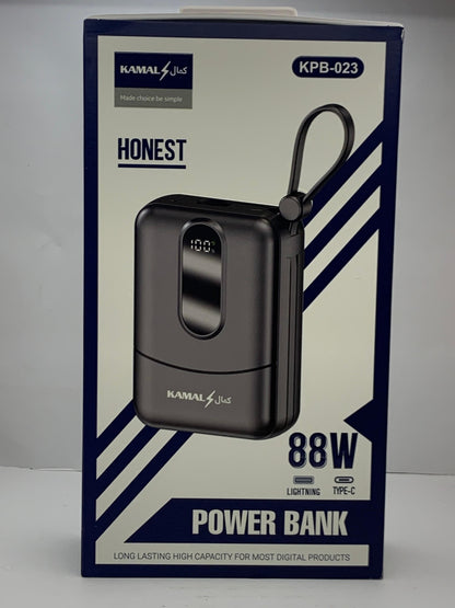 KAMAL 88W Fast Charging Power Bank 20000mAh – Type-C & Lightning, Digital Display, High-Quality Battery