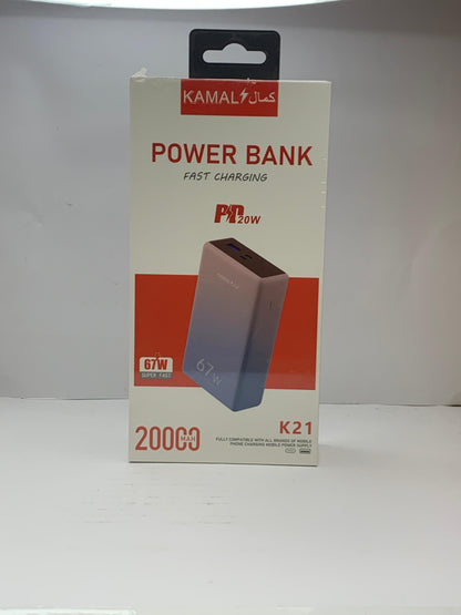 KAMAL K21 Power Bank 20000mAh | 67W Super Fast Charging | PD 20W | Long-Lasting Battery Backup