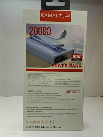 KAMAL K21 Power Bank 20000mAh | 67W Super Fast Charging | PD 20W | Long-Lasting Battery Backup